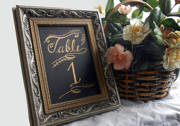 Calligraphy with Carnations design Table Number Card from Designs By Lorise