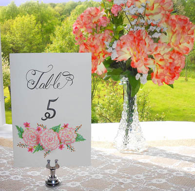 Table Number Card with Calligraphy and Art from Designs By Lorise