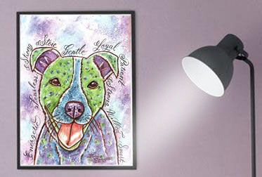 Pit Bull Dog  Calligraphy Animal Art Print
