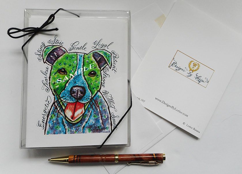 Pit Bull Dog Funky Greeting Note Cards with Envelopes of Art and Calligraphy