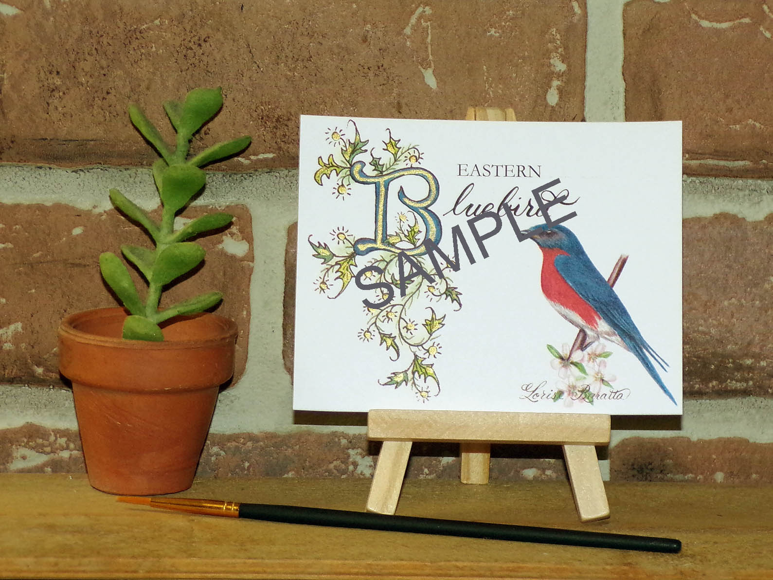 Eastern Bluebird Art Card with Illumination & Calligraphy