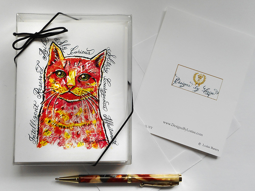 Cat 2 Funky Greeting Note Cards with Envelopes of Art and Calligraphy