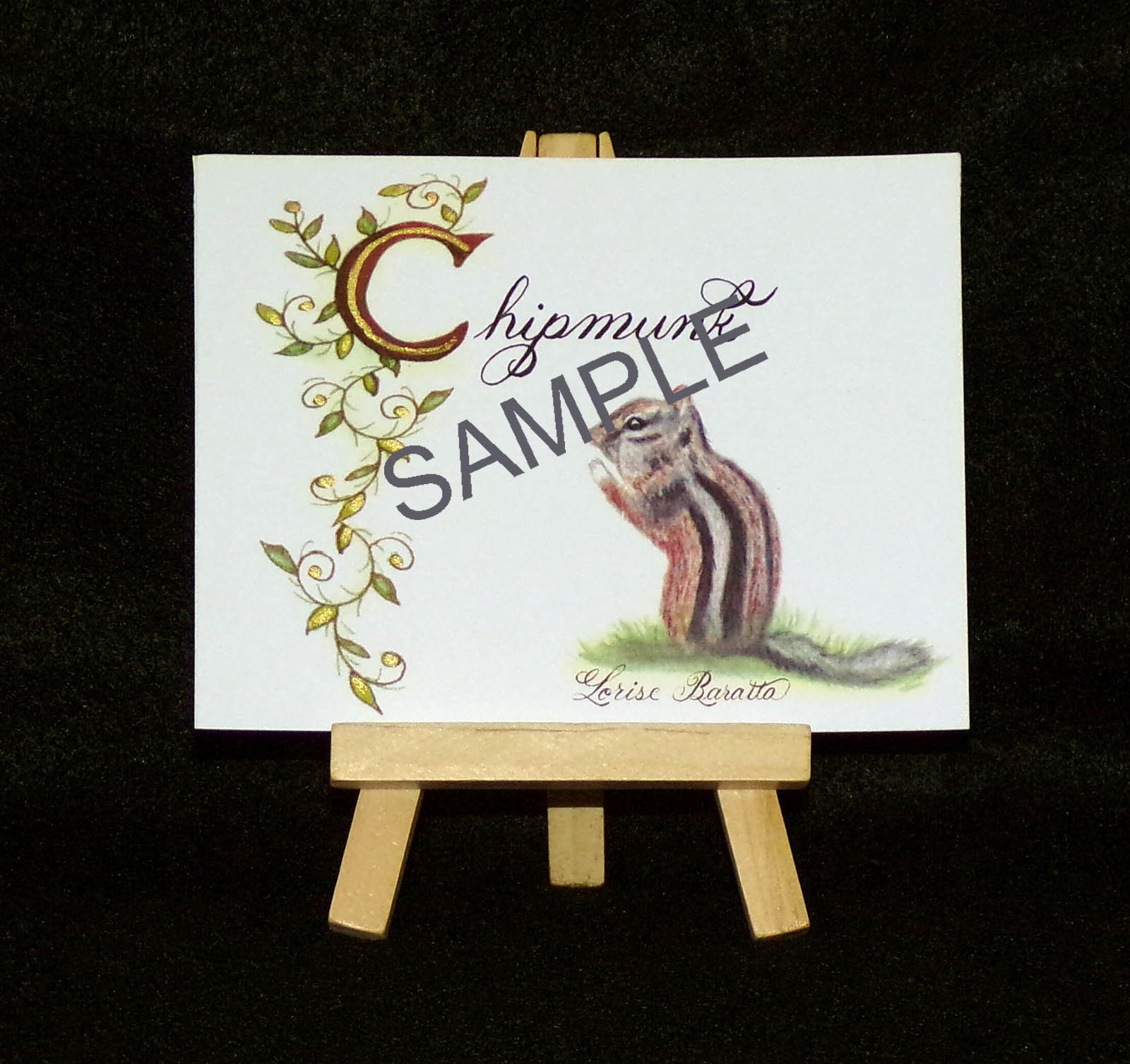 Chipmunk Art Card with Illumination & Calligraphy