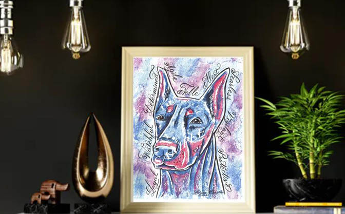 Doberman Pinscher Dog  Calligraphy  Animal Art Print