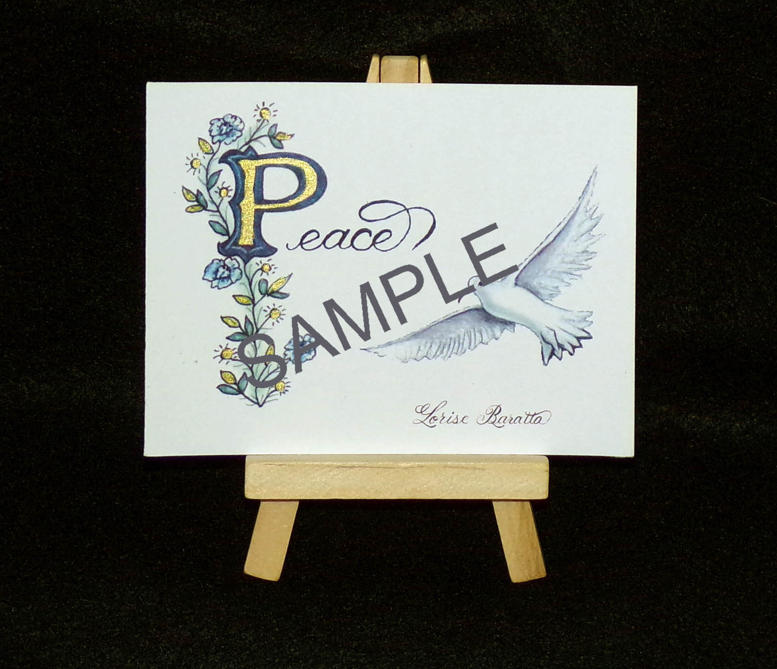 Peace White Dove Art Card with Illumination & Calligraphy