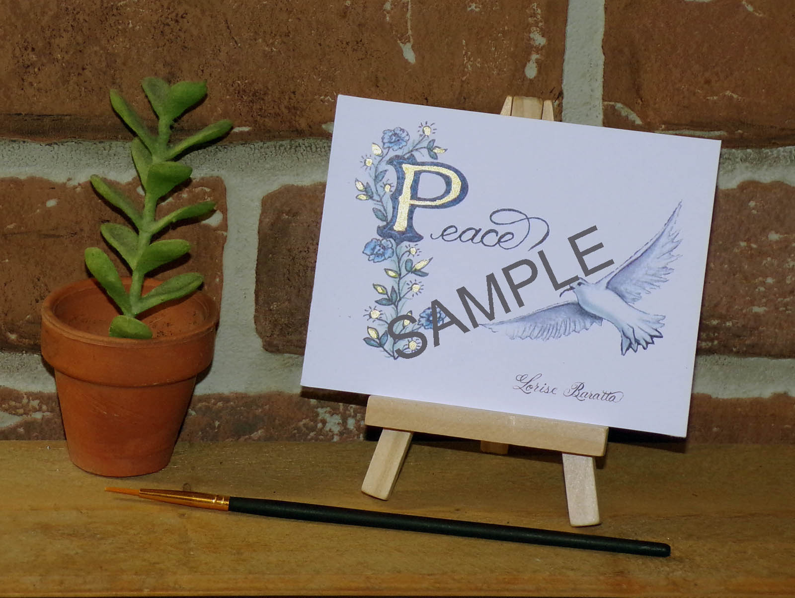 Peace White Dove Art Card with Illumination & Calligraphy