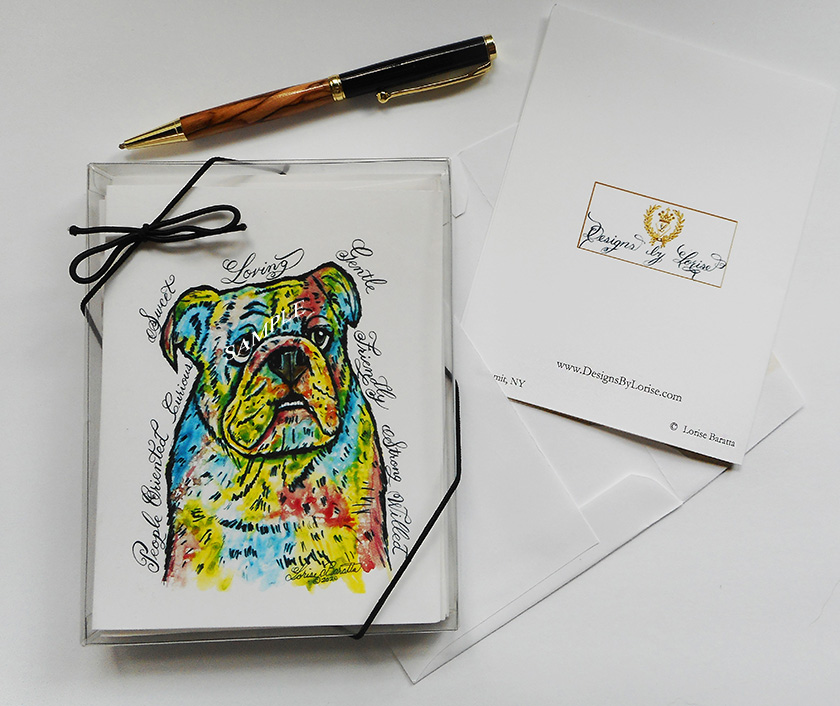 English Bulldog Funky Greeting Note Cards with Envelopes of Art and Calligraphy