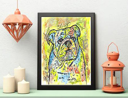 English Bulldog Dog  Calligraphy Animal Art Print