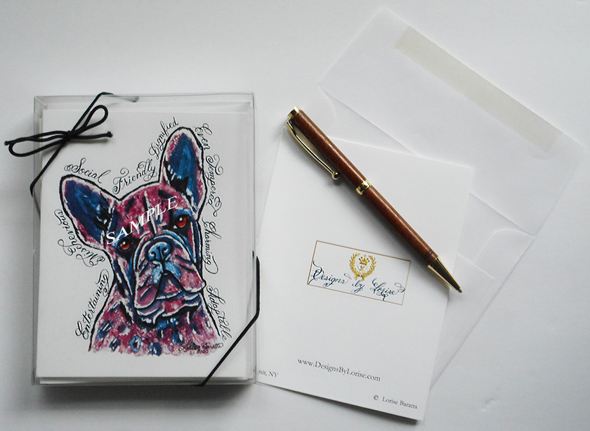 French Bulldog Funky Greeting Note Cards with Envelopes of Art and Calligraphy