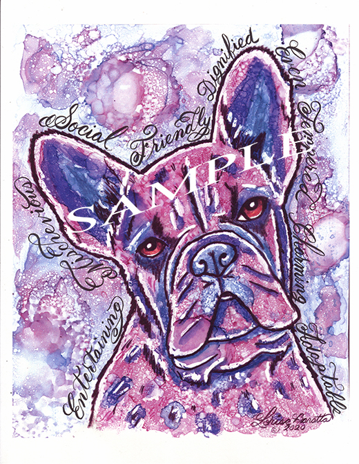 French Bulldog Dog  Calligraphy Animal Art Print