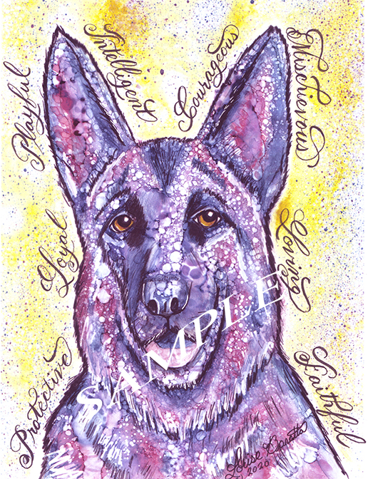 German Shepherd Dog  Calligraphy Animal Art Print