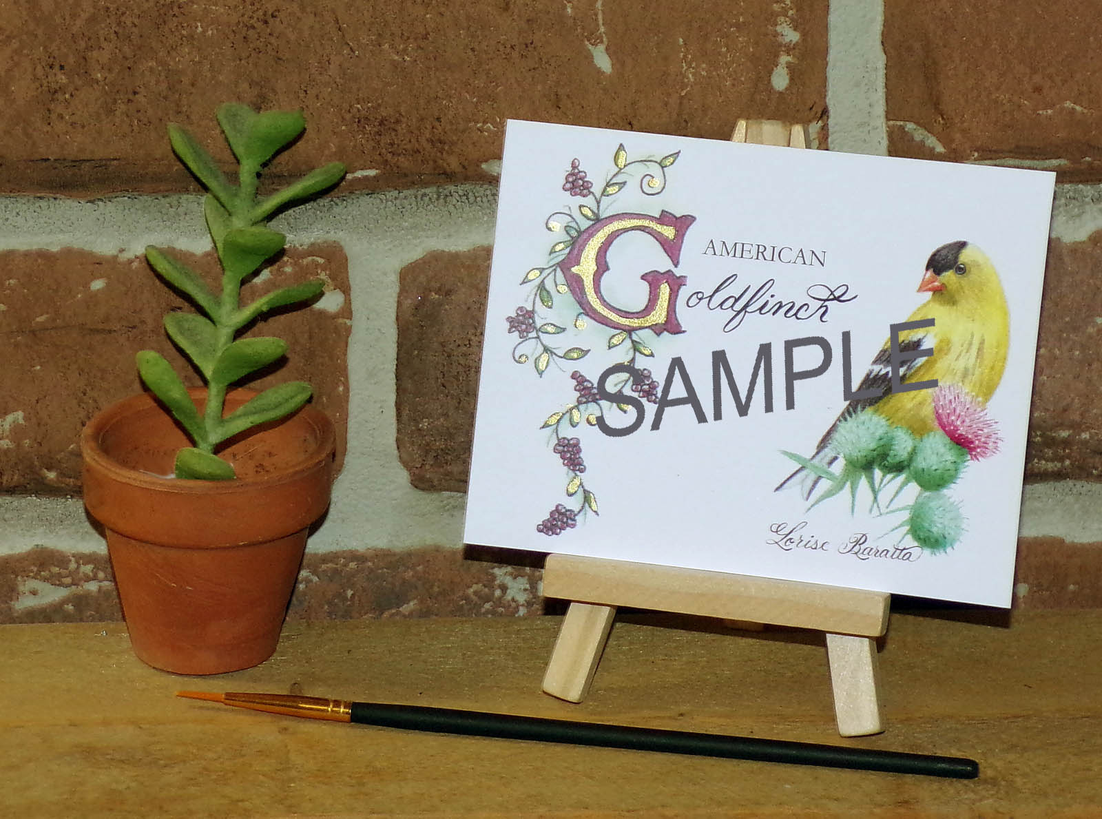 American Goldfinch Art Card with Illumination & Calligraphy