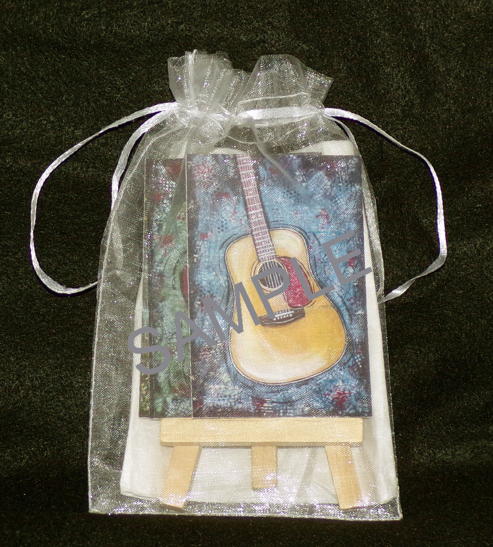 Guitar Pop Art Print Set of 4, w/ Easel. Gibson, Fender Strat, Acoustic Gift