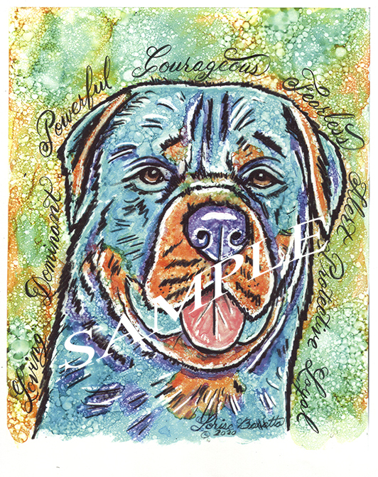 Rottweiler Dog  Calligraphy Animal Art Print