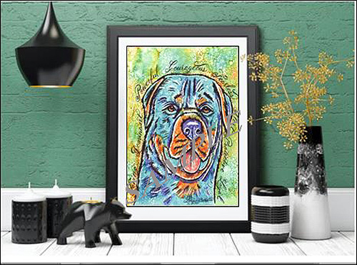Rottweiler Dog  Calligraphy Animal Art Print