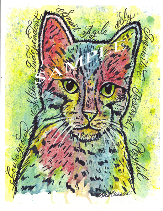 Tabby Cat  Calligraphy Animal Art Print