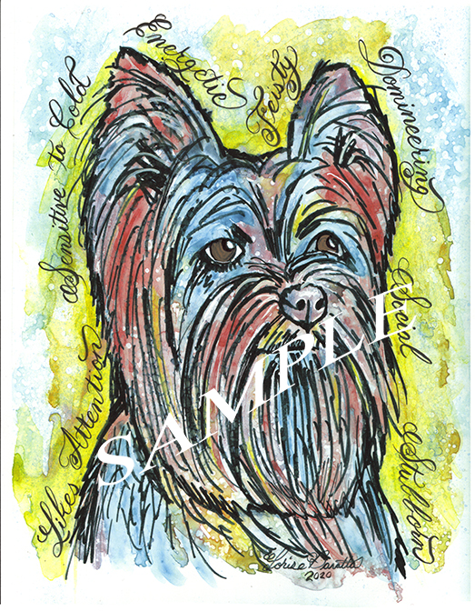 Yorkshire Terrier Dog Calligraphy Animal Art Print