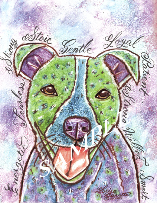 American Staffordshire Terrier Dog  Calligraphy Animal Art Print
