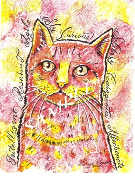 Cat 2 Animal  Calligraphy Art Print
