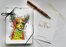Chihuahua Dog Funky Greeting Note Cards with Envelopes of Art and Calligraphy