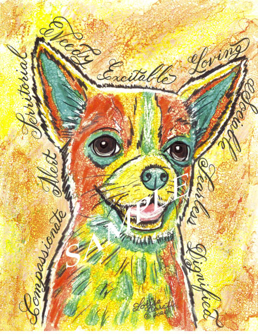 Chihuahua Dog  Calligraphy Animal Art Print