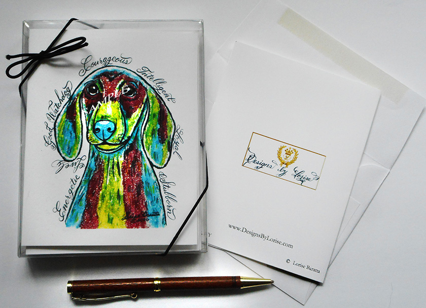Dachshund Dog Funky Greeting Note Cards with Envelopes of Art and Calligraphy