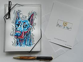 Doberman Dog Funky Greeting Note Cards with Envelopes of Art and Calligraphy