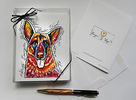 German Shepherd 2 Funky Dog Greeting Note Cards with Envelopes of Art and Calligraphy