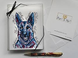 Funky German Shepherd Dog Greeting Note Cards with Envelopes of Art and Calligraphy