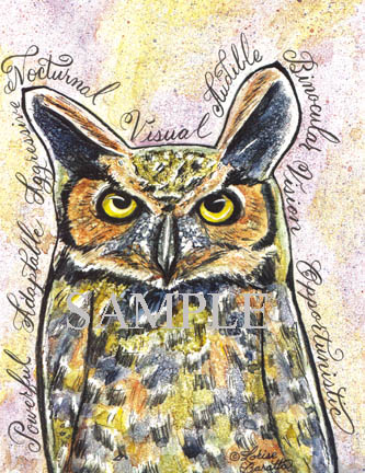 Great Horned Owl Calligraphy Animal Art Print