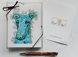 Greyhound Dog Funky Greeting Note Cards with Envelopes of Art and Calligraphy