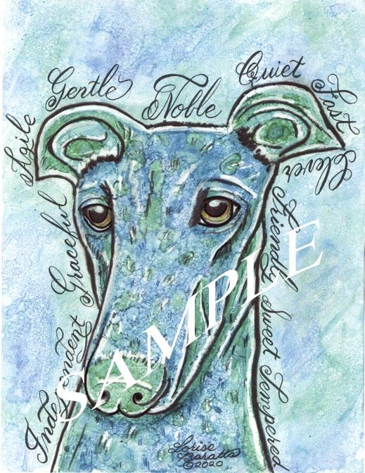 Greyhound Dog  Calligraphy Animal Art Print