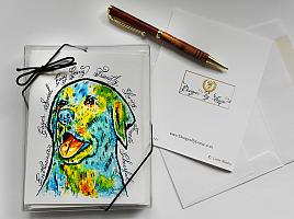 Labrador Retriever Dog Funky Greeting Note Cards with Envelopes of Art and Calligraphy