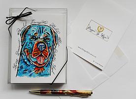 Rottweiler Dog Funky Greeting Note Cards with Envelopes of Art and Calligraphy