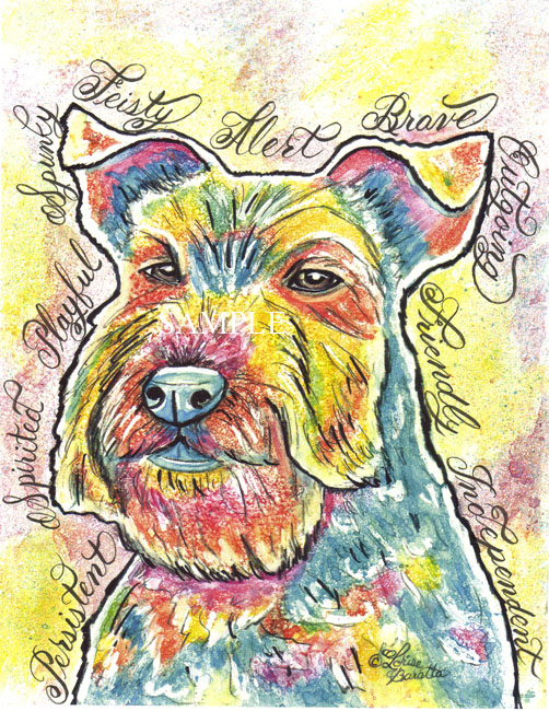 Welsh Terrier Dog  Calligraphy Animal Art Print
