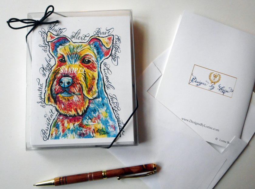 Welsh Terrier Dog Funky Greeting Note Cards with Envelopes of Art and Calligraphy