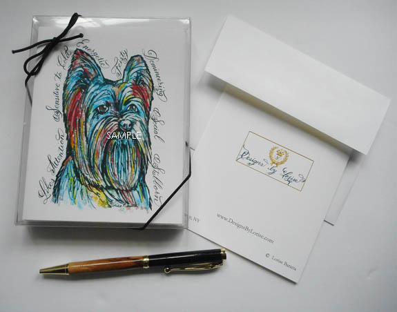 Yorkshire Terrier Funky Dog Greeting Note Cards with Envelopes of Art and Calligraphy